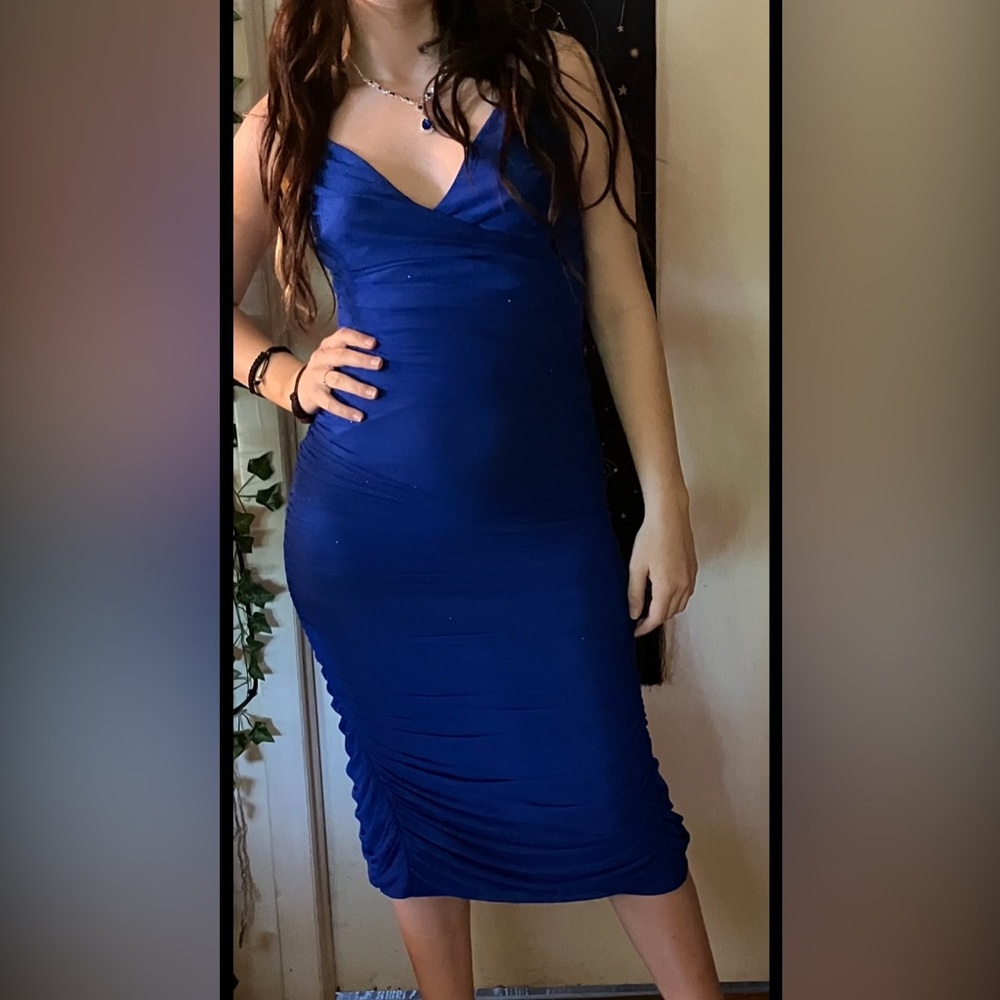 Blue Bodycon Dress with Slit in back